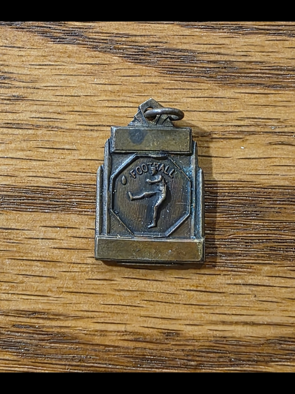 Vintage Football Medal Pendant in Aged Brass